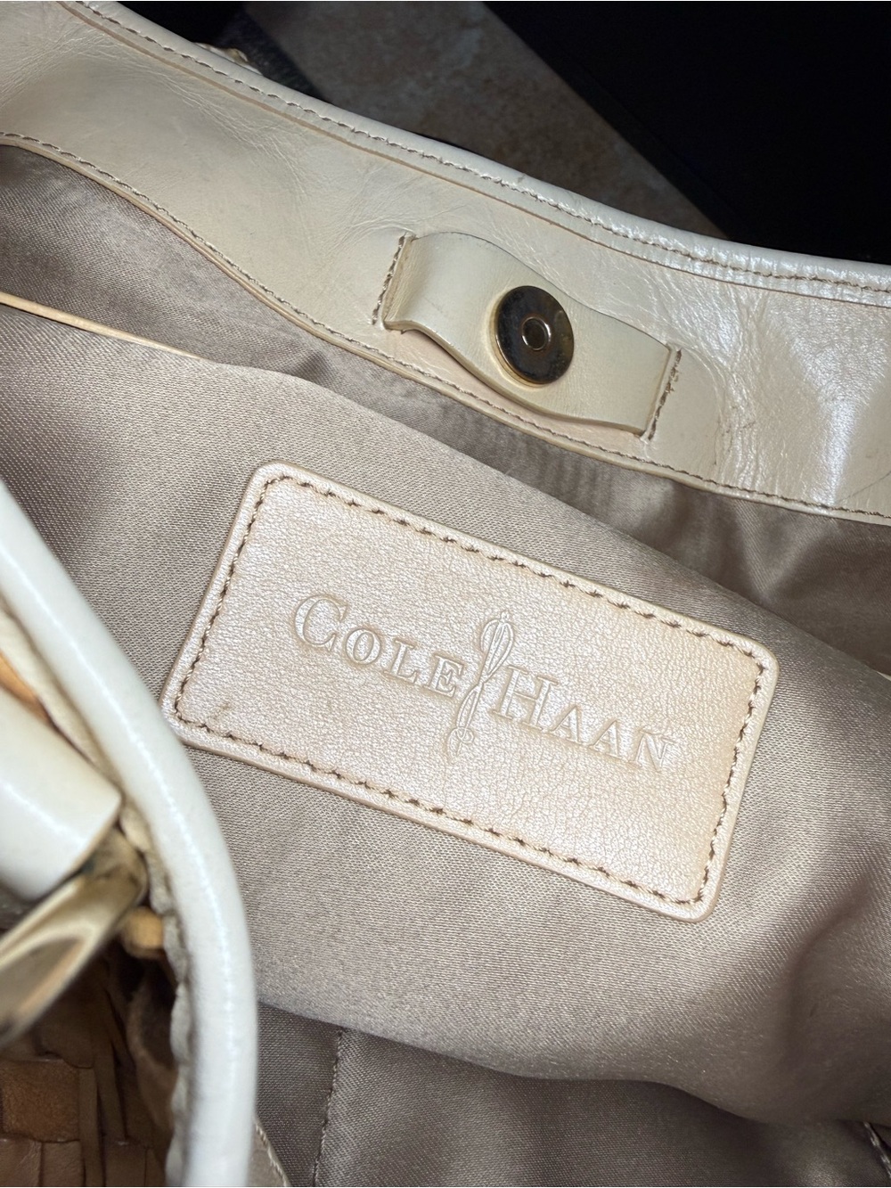 Cole Haan Woven Leather Tote Bag in Tan and Cream - Picture 4 of 4